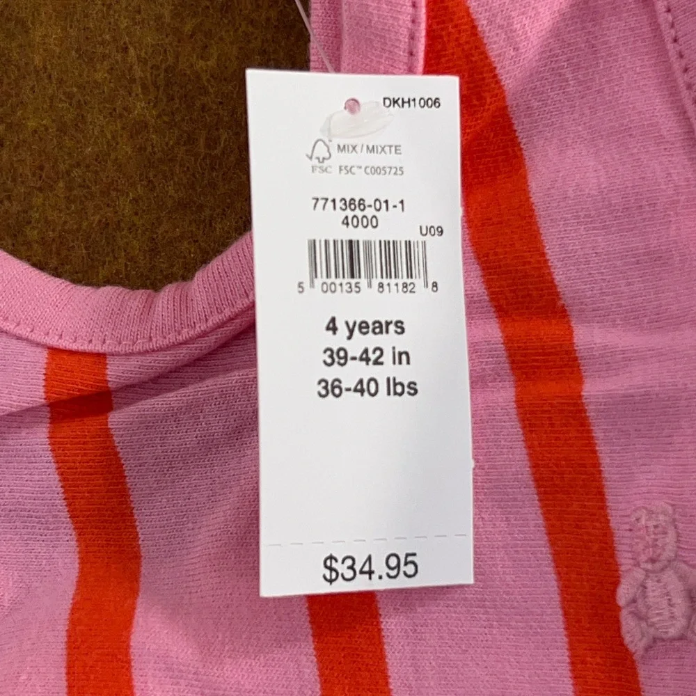 Baby Gap Toddler 4T Pink Orange Striped Bow Back Cotton Jumpsuit NWT